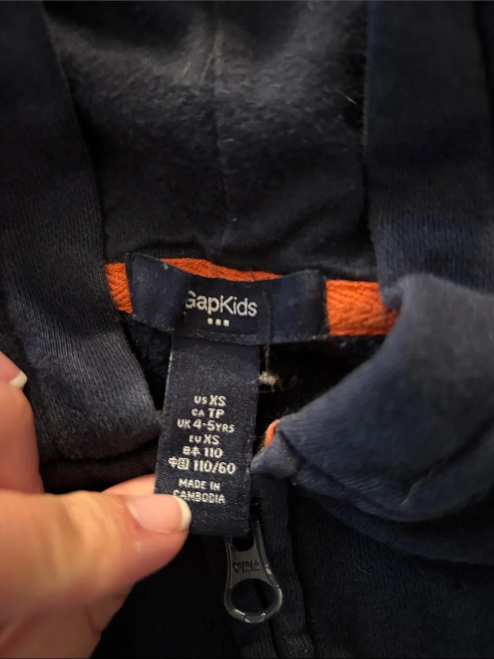 GAP Navy Hoodie with Orange Lettering